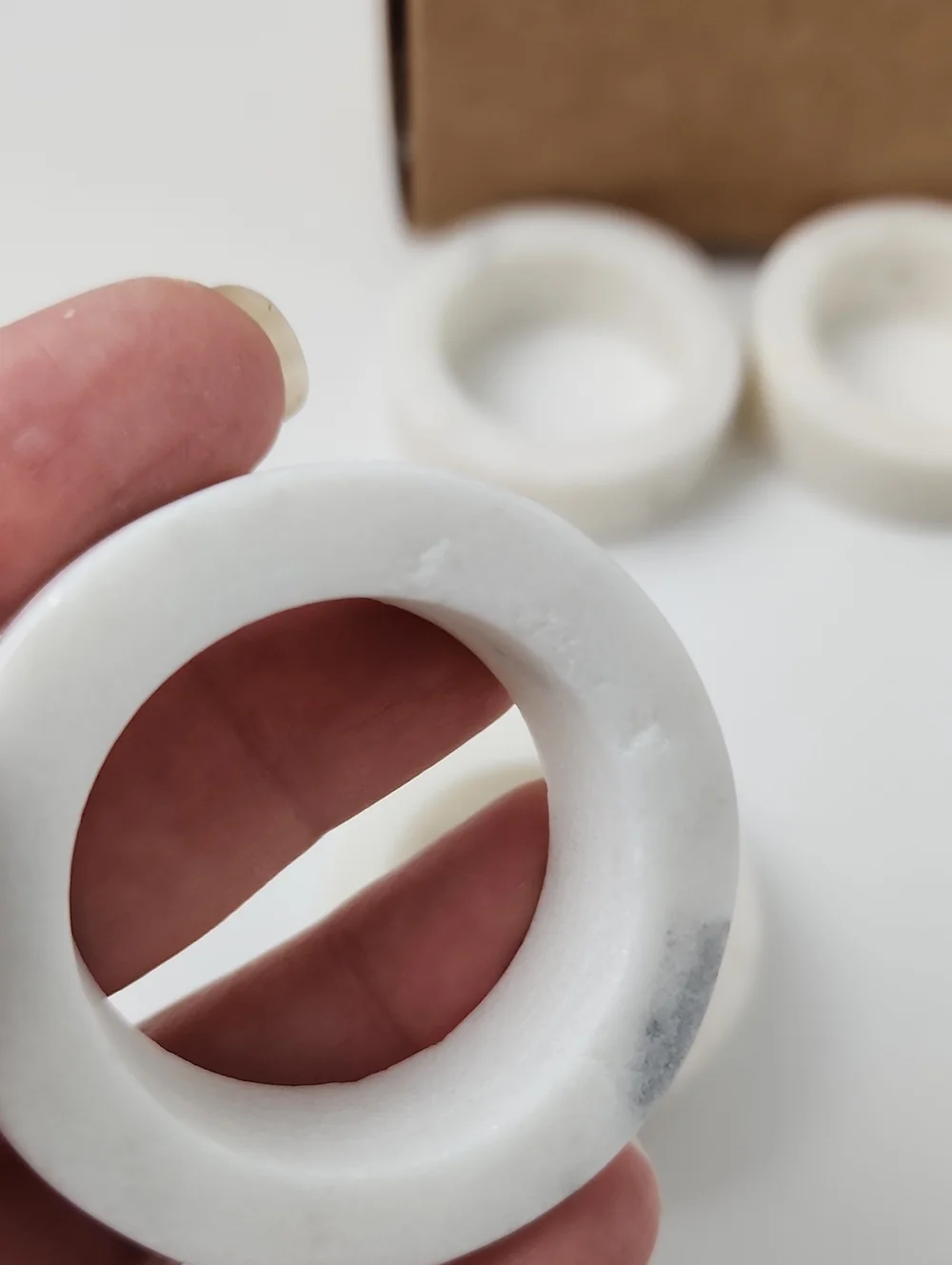 Pottery Barn Handcrafted Thin Marble Napkin Rings - Set of 4 Off White
